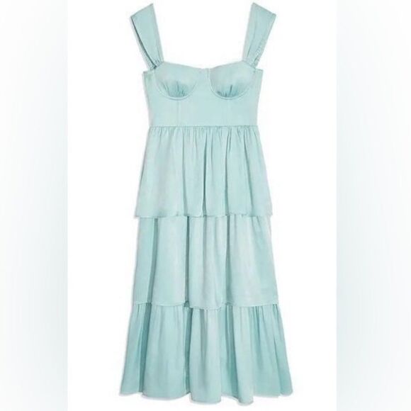 WE WORE WHAT Corset Ruffle Midi Dress In Baby Blue Size Small - Picture 1 of 12
